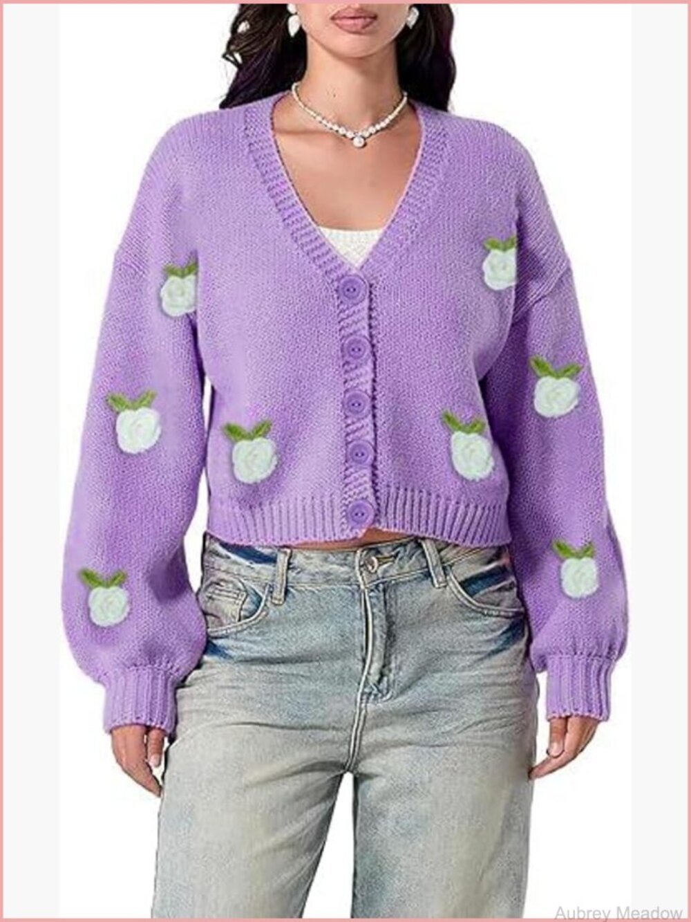 Cute Cropped Cardigan Women Embroidered Floral Knit Button Down Sweater Outwear